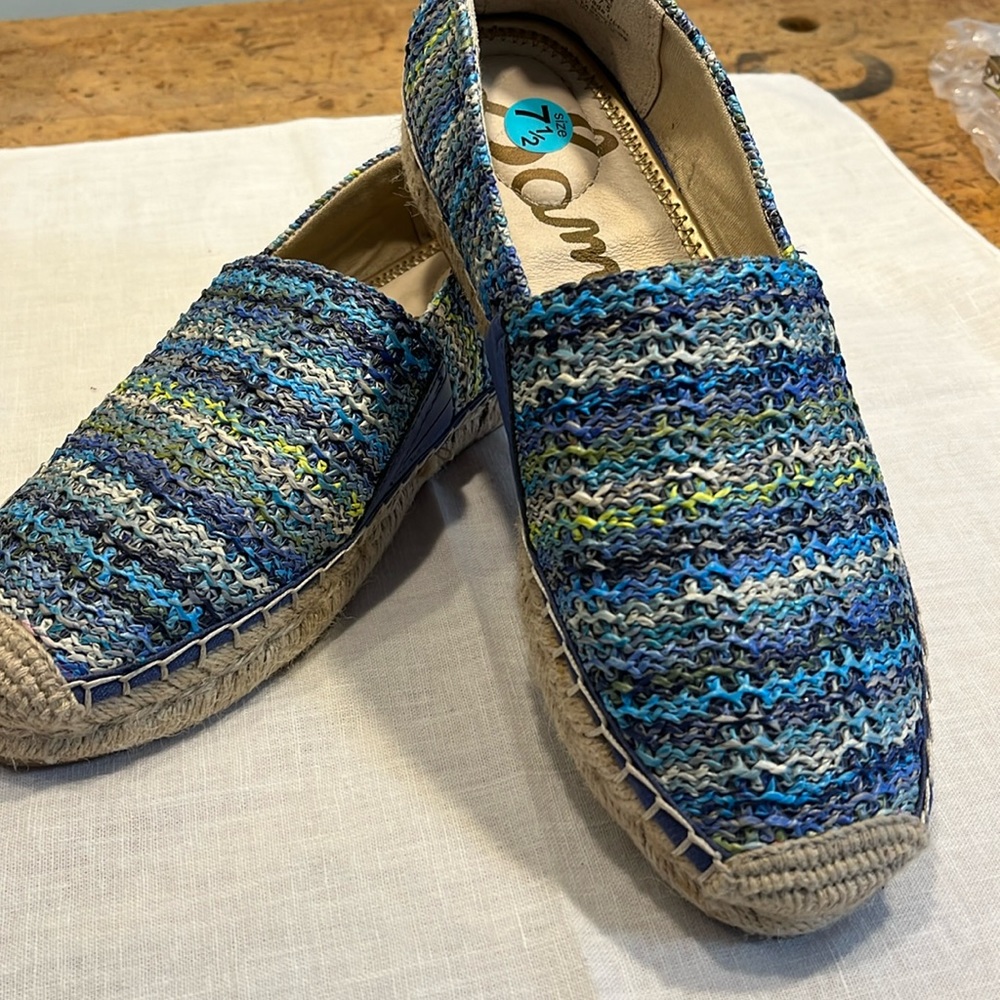 Sam Edelman Blue Green Multicolor Woven Espadrille Flats with Brown Heel Tab